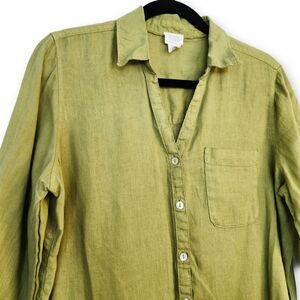 Sigrid Olsen 100% Linen Green Button Up Shirt Womens Medium Lagenlook